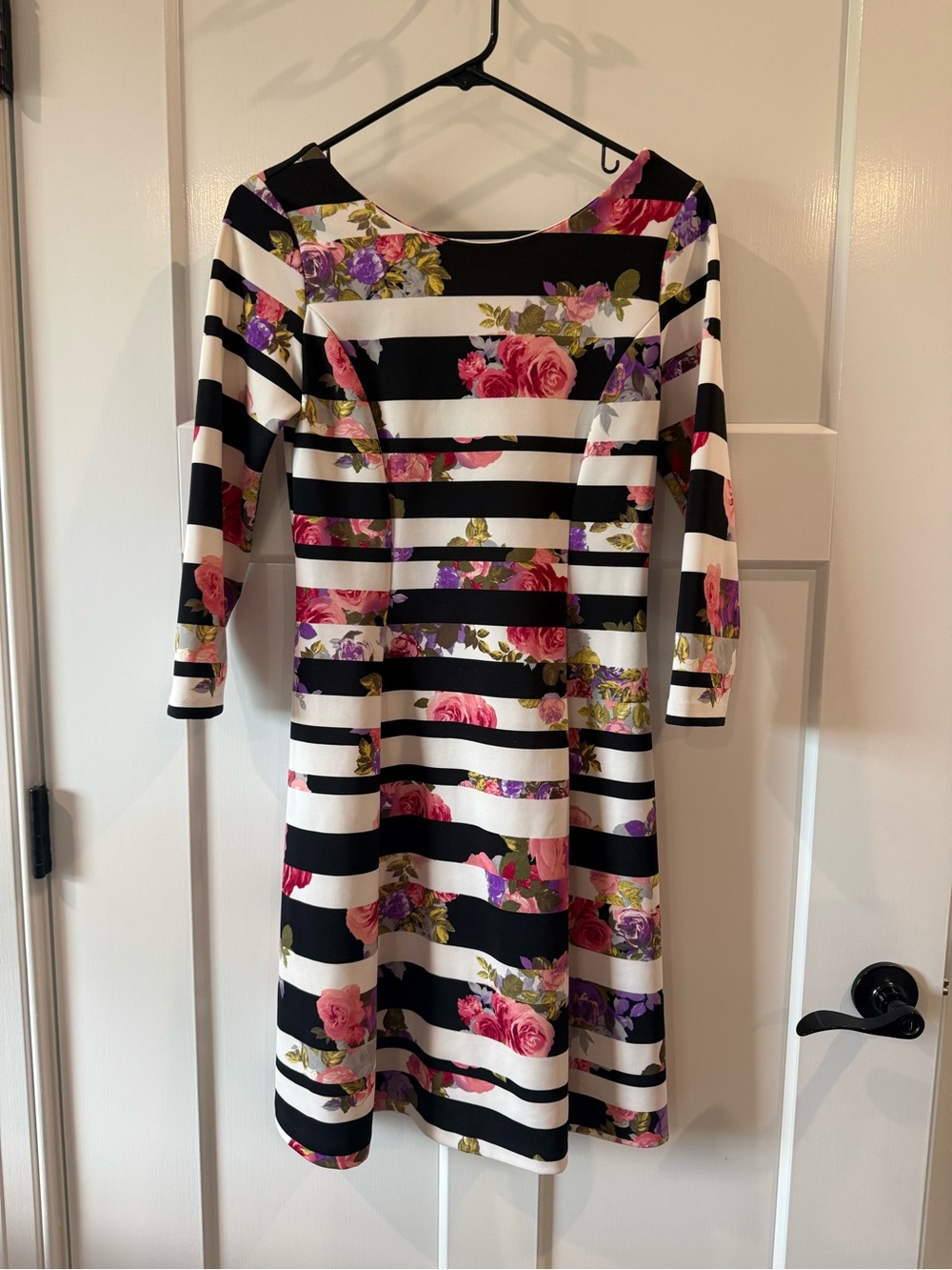 INC International Concepts Black & White Striped Floral Fit-and-Flare Dress